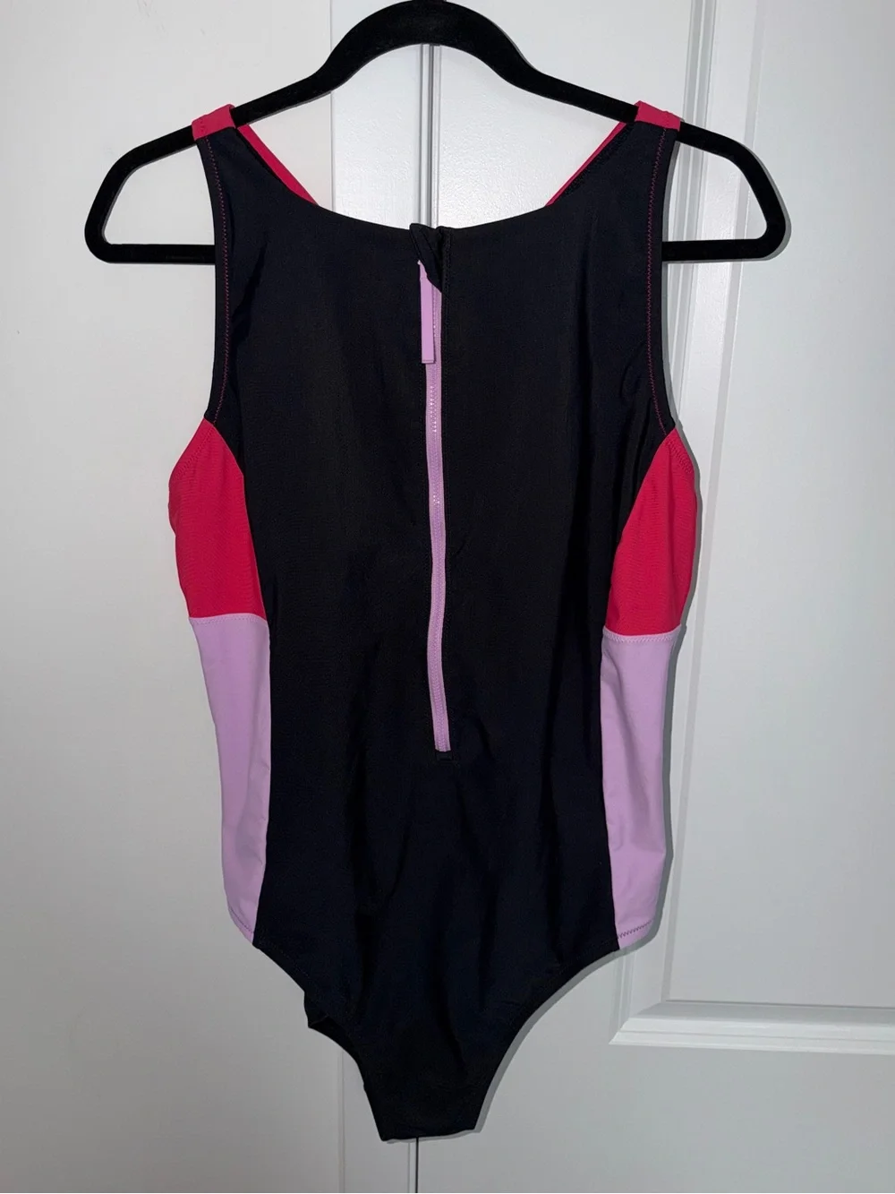 Speedo Hydraline One Piece Swimsuit Black Pink Zip Front Size XL